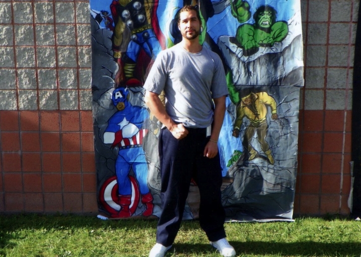 Posing with my marvel buddies, at family day